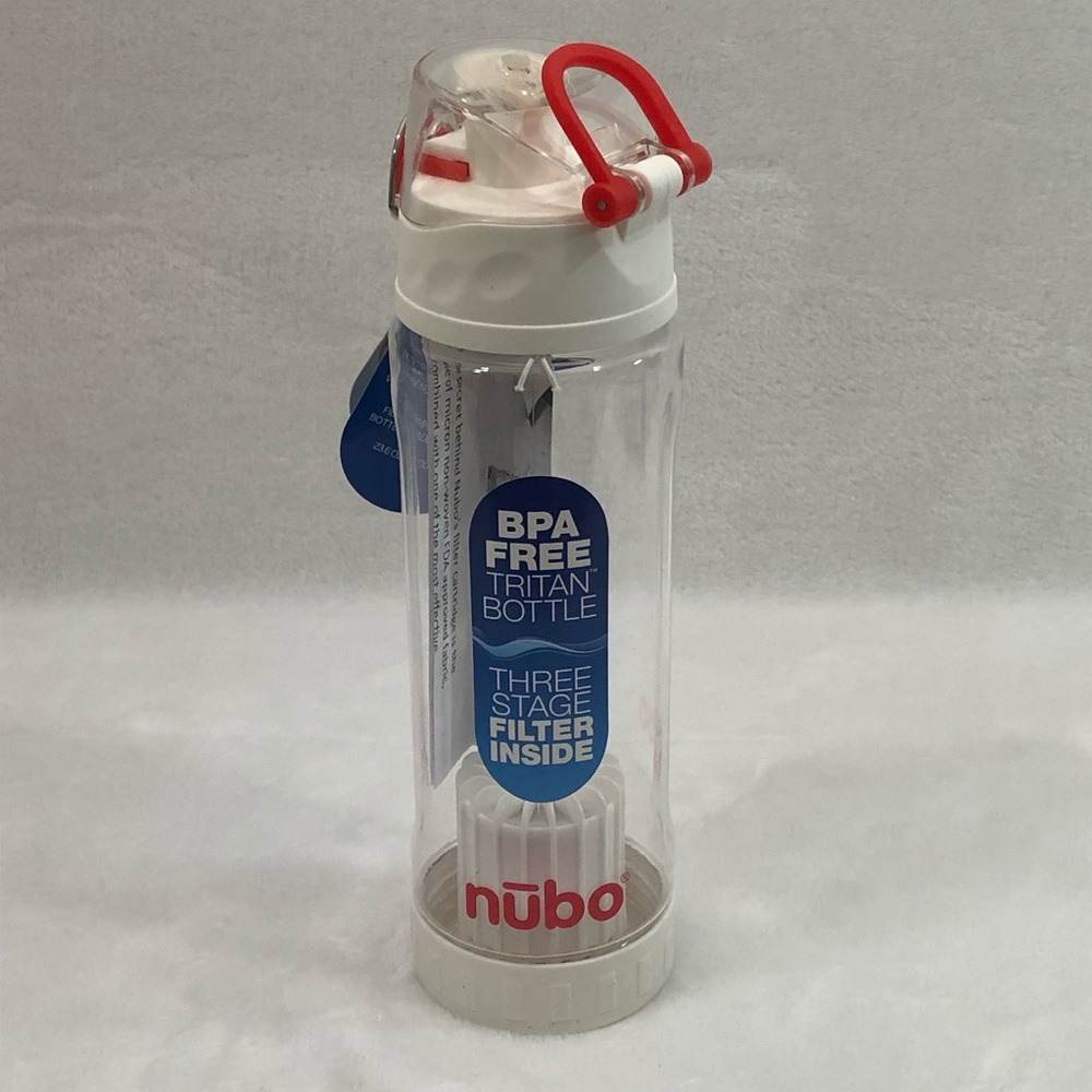Nubo Filtered Water BPA Free Tritan Bottle Clear Red NB2243 NEW 700ml 23.6oz.